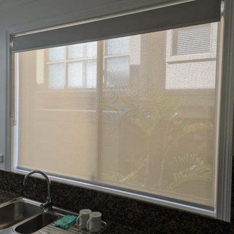 Roller Blind - Fabric: Chatsworth Blockout, Colour: Shimmer, Duo Screen, Colour: White Stone