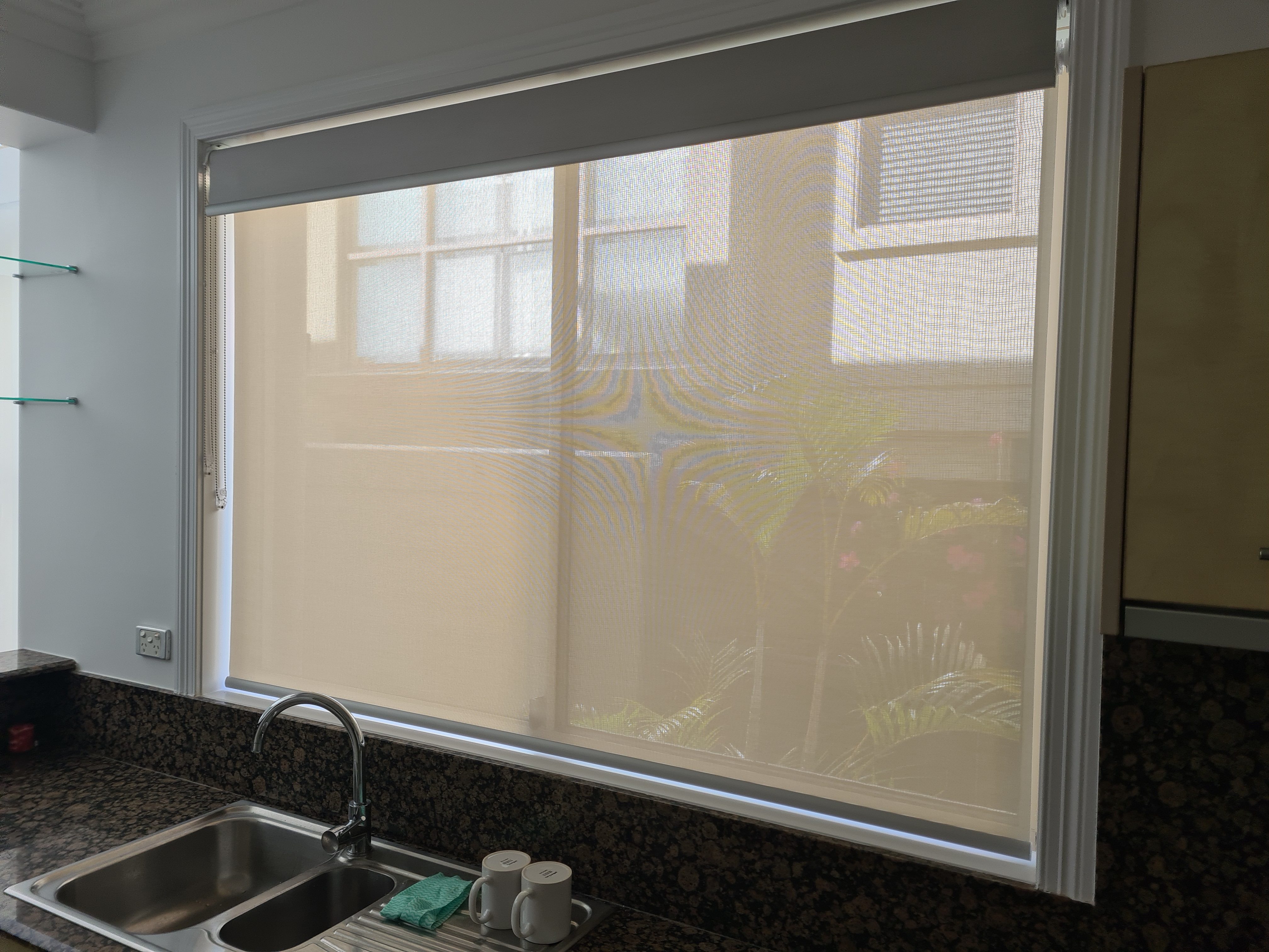 Roller Blind - Fabric: Chatsworth Blockout, Colour: Shimmer, Duo Screen, Colour: White Stone